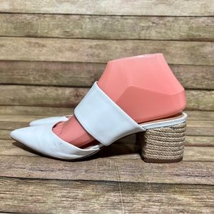 Schutz White Leather Pointed Mules